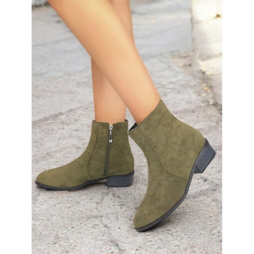 Women's Casual Faux Suede Ankle Boots with Side Zipper and Low Block Heels – Comfortable Vintage Booties for Everyday Wear 2025