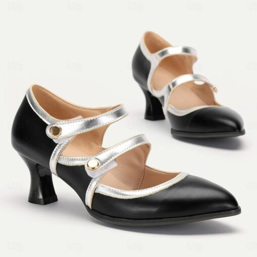 Women's Vintage Mary Jane Heels - Elegant Green and Silver Mid-Heel Dress Shoes with Double Straps for Oktoberfest, Parties and Formal Events 2025 - Image 2