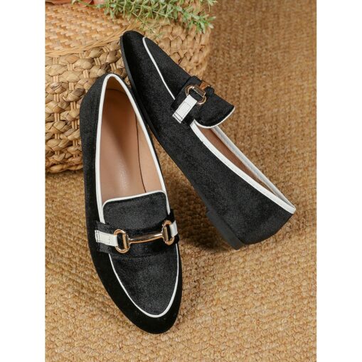 Women's Velvet Loafers with Gold Buckle Detail, Elegant Slip-On Flats for Office and Casual Wear 2025 - Image 3