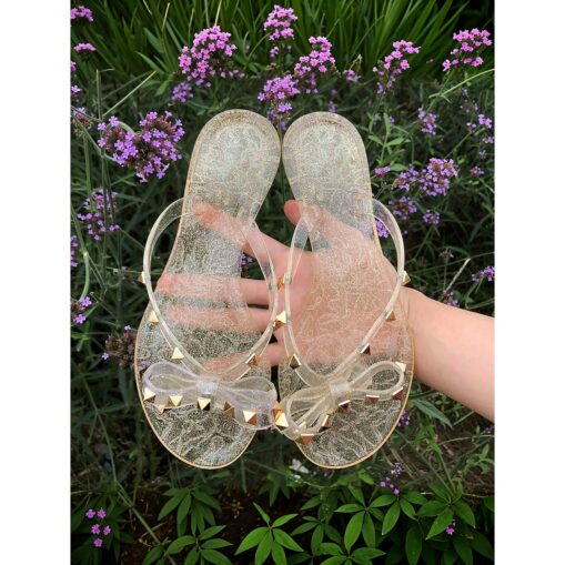 Women's Black Studded Bow Flip-Flops – Chic Beach Sandals with Comfortable Flat Sole for Summer Casual Wear 2025 - Image 3