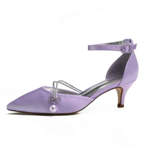 Women's Navy Blue Satin Wedding Heels – Elegant Pointed-Toe Pumps with Pearl and Rhinestone Embellishments 2025 - Image 6