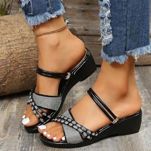 Women's Sandals Wedge Sandals Plus Size Outdoor Beach Summer Wedge Heel Elegant Casual Faux Leather Loafer Silver Black Gold 2025 - Image 3