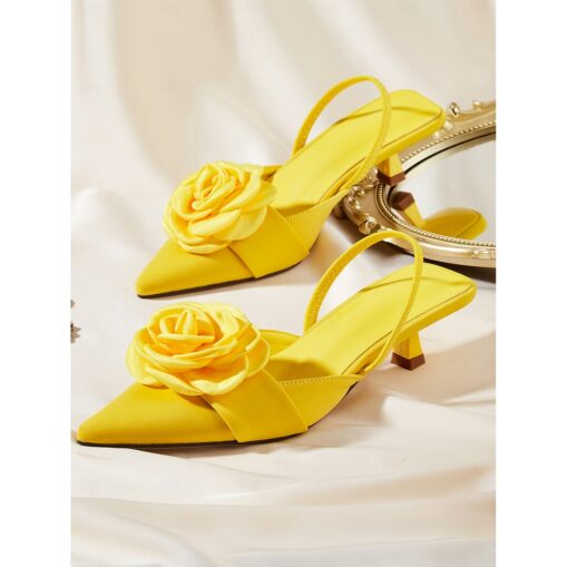 Red Satin Pointed-Kitten Heels with Rose Decoration for Women - Ideal for Weddings and Summer Events 2025 - Image 5