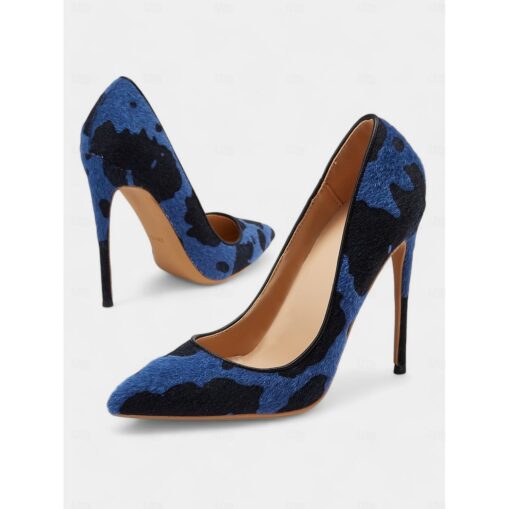 Women's Blue Cow Print Pointed Toe High Heels with Sexy Stiletto Heels | Stylish for Night Out 2025