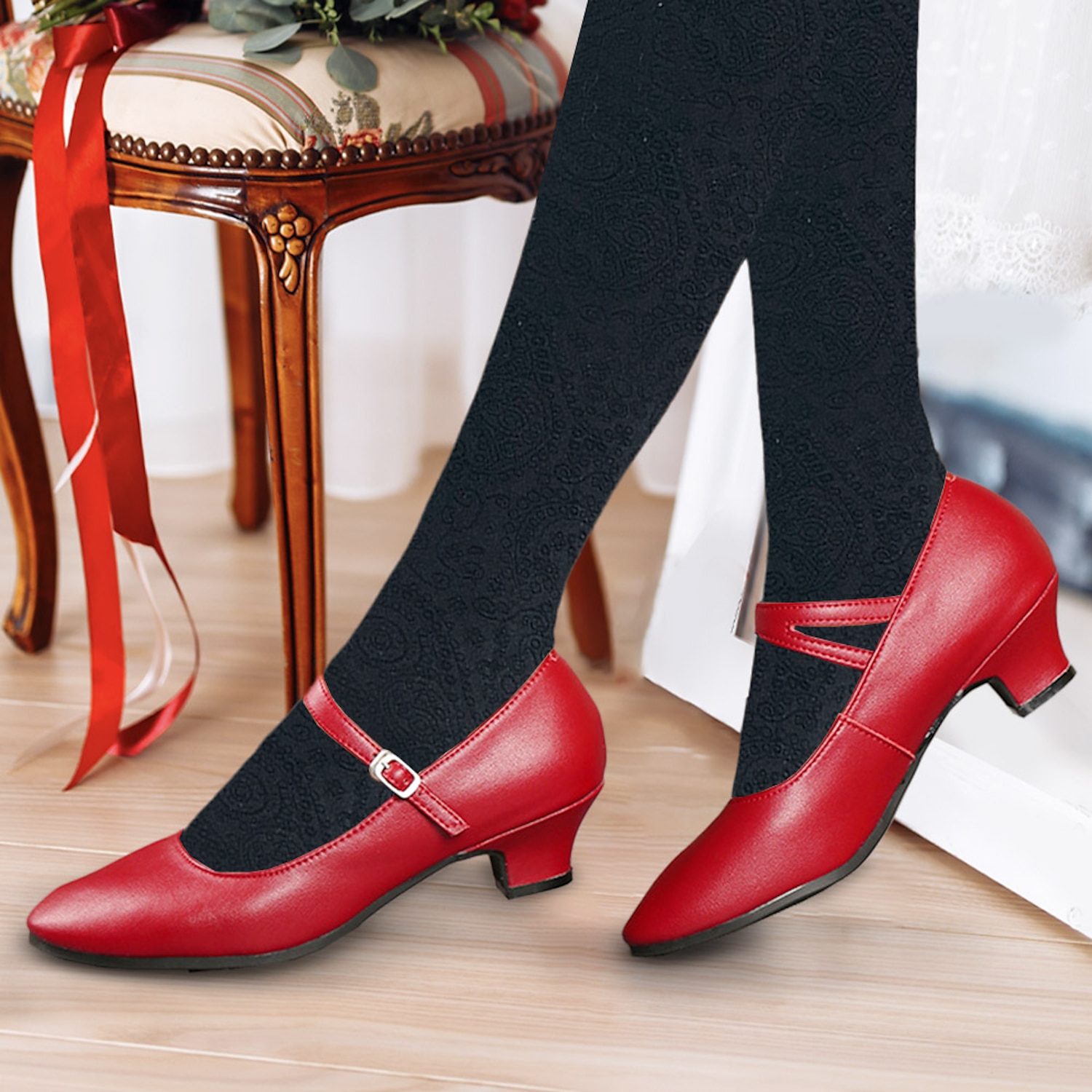 Women's Heels Pumps Slip-Ons Mary Jane Vintage Shoes Comfort Shoes Party Outdoor Daily Kitten Heel Round Toe Elegant Vintage Fashion Leather Cowhide B - Image 2