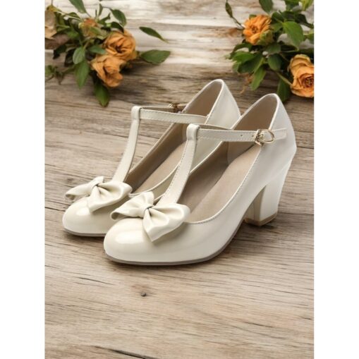Women's Red T-Strap Heels with Bow Detailing and Block Heels – Elegant Vintage-Inspired Shoes for Parties and Formal Occasions 2025 - Image 3