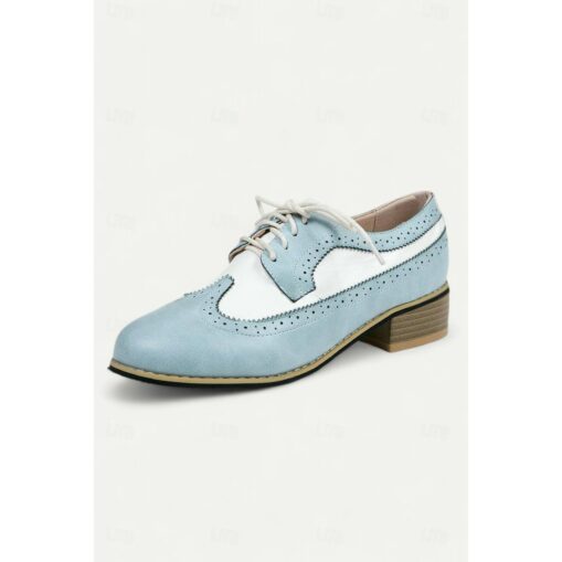 Women's Vintage Two-Tone Oxford Shoes - Pink and White Brogue Lace-Up Low Heel for Retro Style and Everyday Wear 2025 - Image 3