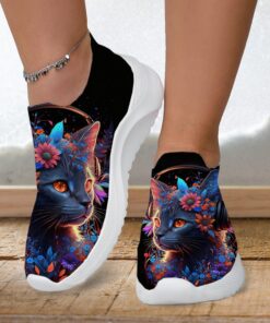 Women's Sneakers Slip-Ons Print Shoes Flyknit Shoes Comfort Shoes Outdoor Daily Cat Flat Heel Fashion Casual Tissage Volant Yellow Pink Blue 2025