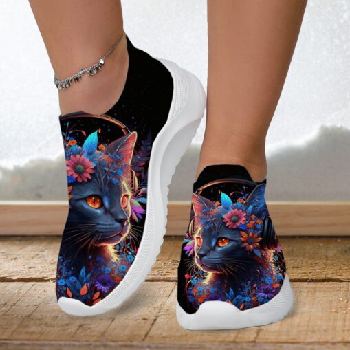 Women's Sneakers Slip-Ons Print Shoes Flyknit Shoes Comfort Shoes Outdoor Daily Cat Flat Heel Fashion Casual Tissage Volant Yellow Pink Blue 2025