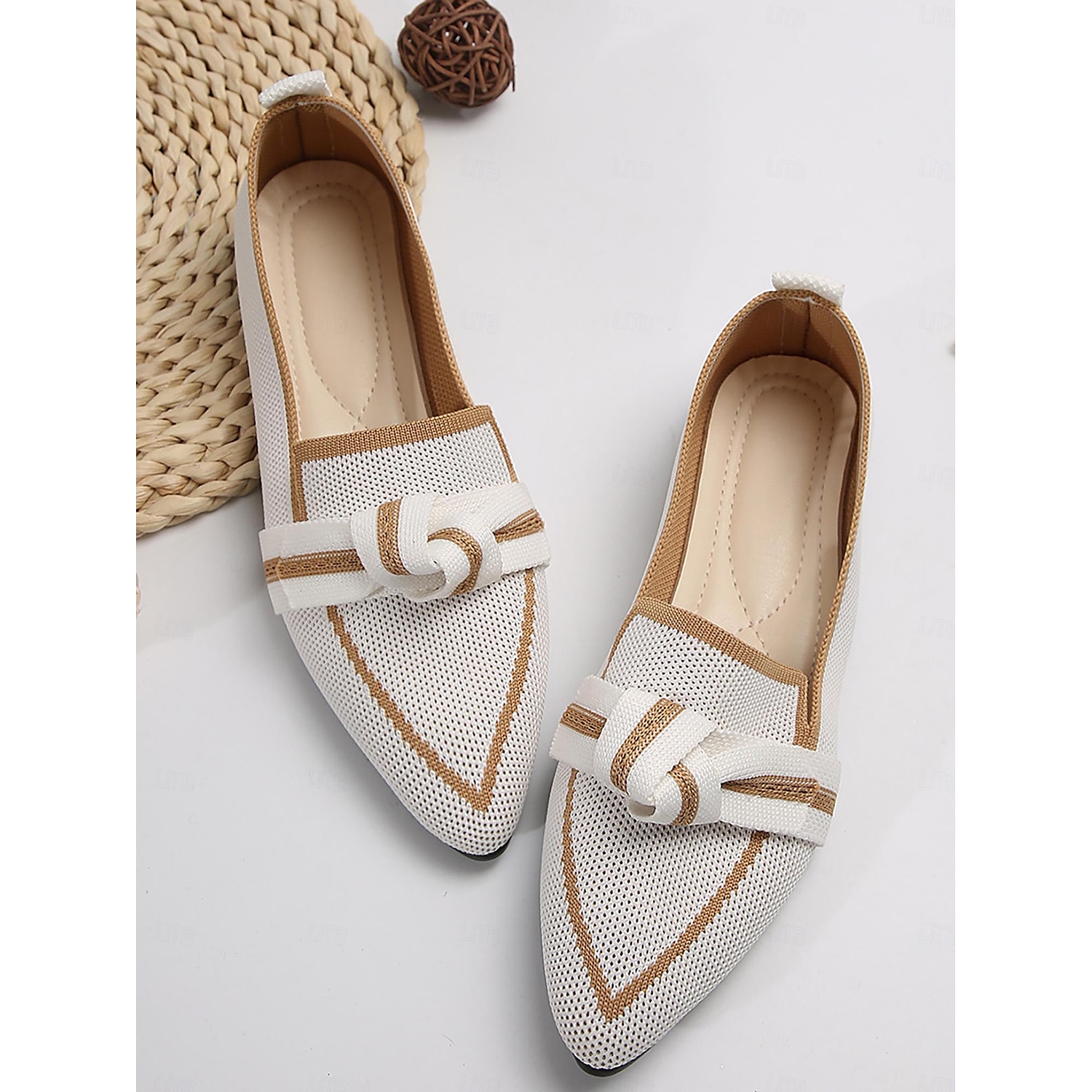 Women's Blue Knit Pointed Toe Flats with Bow – Comfortable Slip-On Loafers for Casual and Everyday Wear 2025 - Image 2