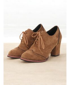 Women's Faux Suede Lace-Up Oxford Shoes with Block Heels – Vintage Style Brogue Pumps for Casual and Office Wear 2025