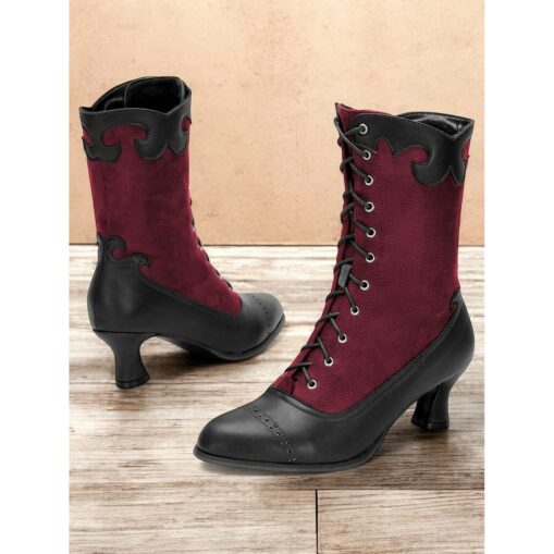 Women's Victorian Vintage Green Lace-Up Boots with Scalloped Trim and Brogue Detailing - Elegant High Heel Shoes for Cosplay, Steampunk, and Retro Out - Image 2