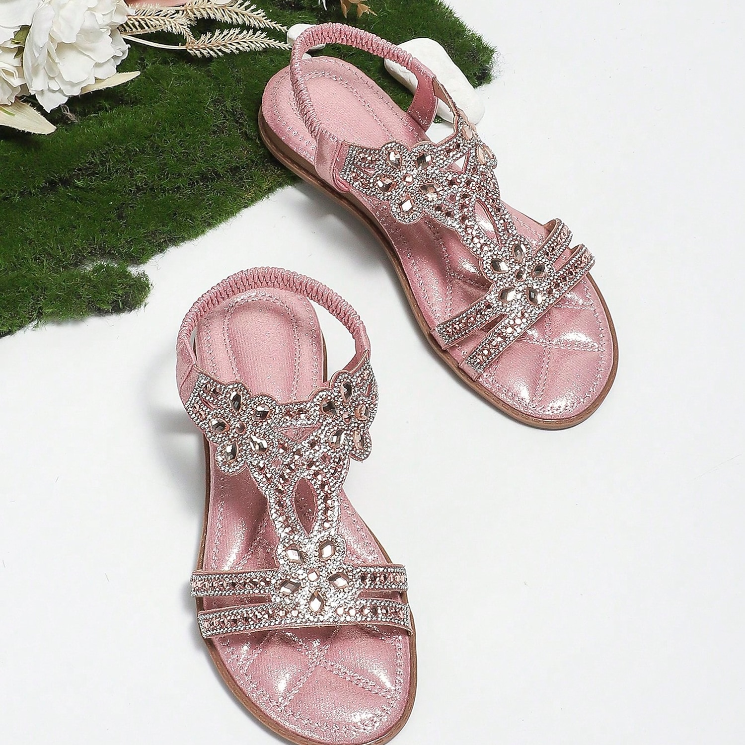 Women's Rhinestone Embellished Silver Sandals – Elegant Summer Flats for Beach, Weddings, and Casual Wear 2025 - Image 4