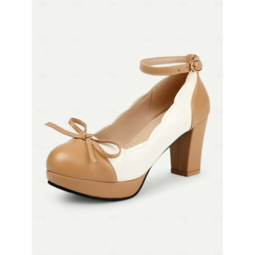 Women's Vintage Two-Tone Chunky Heels with Ankle Strap and Bow Detail – Retro Style Shoes for Special Occasions 2025 - Image 3