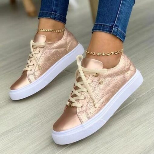 Women's White Casual Lace-Up Sneakers with Cushioned Sole - Trendy Everyday Walking Shoes 2025 - Image 3