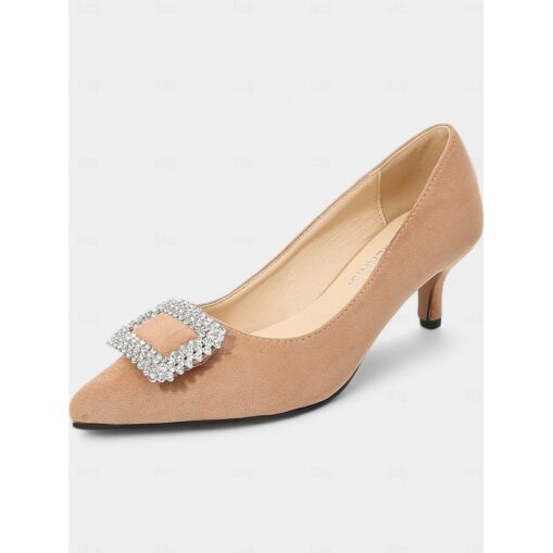 Women's Green Suede Kitten Heel Pumps with Rhinestone Buckle – Chic Pointed-Toe Dress Shoes for Formal Events and Special Occasions 2025 - Image 4