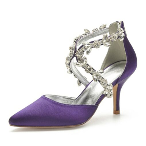 Women's Wedding Shoes Pumps Bling Bling Dress Shoes Sparkling Shoes Bridal Shoes Crystal High Heel Pointed Toe Elegant Luxurious Satin Zipper Silver B - Image 12