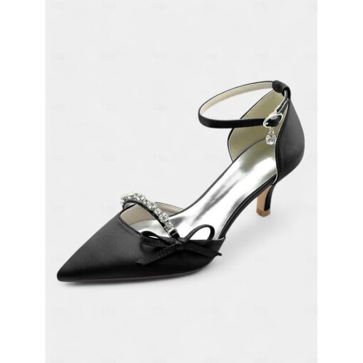 Pointed-Toe Kitten Heel Wedding Shoes for Women – Elegant Ankle Strap Bridal Heels with Rhinestone and Bow Detail 2025 - Image 3