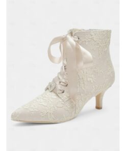 Women's Vintage Lace Ankle Boots with Satin Ribbon Laces and Kitten Heels – Elegant Bridal Shoes for Weddings and Victorian-Inspired Events 2025