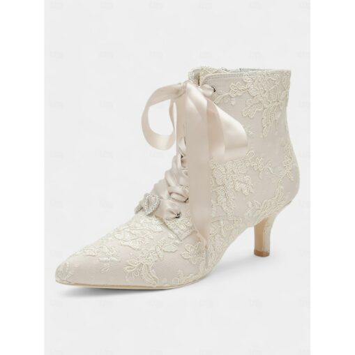 Women's Vintage Lace Ankle Boots with Satin Ribbon Laces and Kitten Heels – Elegant Bridal Shoes for Weddings and Victorian-Inspired Events 2025