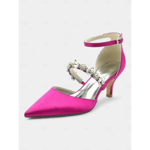 Women's Black Satin Heels with Rhinestone Embellishments - Ankle Strap, Pointed Toe, Elegant Evening & Wedding Shoes 2025 - Image 3