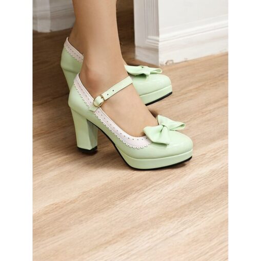 Women's Black and White Mary Jane Heels with Bow Detail - Vintage Platform Pumps with Ankle Strap for Cosplay and Retro Outfits 2025 - Image 3