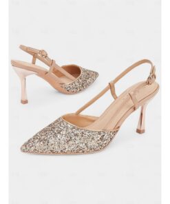 Sparkly Rose Gold Slingback Heels with Adjustable Ankle Strap and Kitten Heels for Women - Ideal for Weddings and Special Occasions 2025