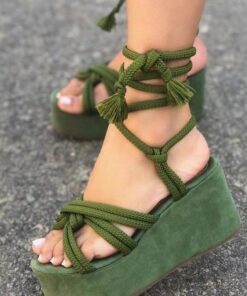 Women's Strappy Sandals Wedge Sandals Platform Sandals Lace-up Open Toe Sweet Walking Sandals Green Black Orange Red 2025