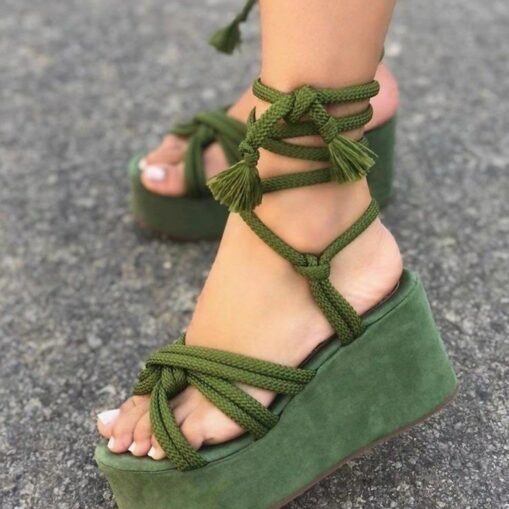 Women's Strappy Sandals Wedge Sandals Platform Sandals Lace-up Open Toe Sweet Walking Sandals Green Black Orange Red 2025
