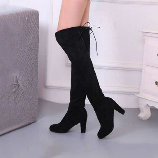 Women's Boots Suede Shoes Plus Size Heel Boots Daily Solid Colored Over The Knee Boots Thigh High Boots Winter Lace-up Chunky Heel Round Toe Sexy Walk - Image 3