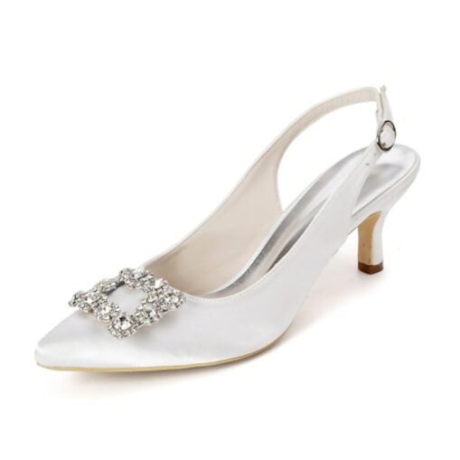 Women's Navy Blue Satin Slingback Kitten Heel with Rhinestone Buckle - Elegant Bridal or Evening Shoes for Weddings and Special Occasions 2025 - Image 9