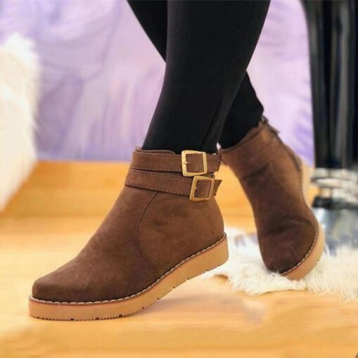 Women's Boots Suede Shoes Plus Size Outdoor Office Daily Booties Ankle Boots Winter Buckle Flat Heel Round Toe Casual Walking Faux Suede Zipper Light - Image 2