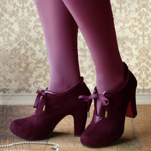 Women's Red Suede Lace-Up Ankle Boots with Block Heel – Ideal for Holidays, Parties, and Special Festive Occasions 2025 - Image 2
