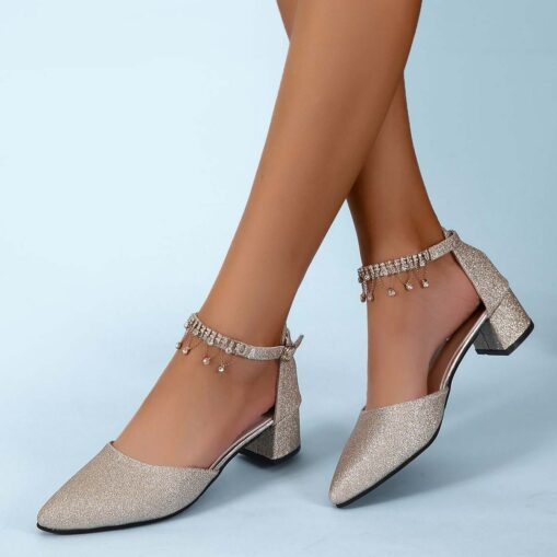 Women's Wedding Shoes Pumps Bridal Bridesmaid Shoes Elegant Daily Sexy Club Bling Sparkling Shoes Gold Sliver Rhinestone Sequin Chunky Heel Pointed To