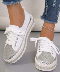 Women's Sneakers Flats Bling Bling Shoes Plus Size Platform Sneakers Party Outdoor Daily Solid Color Summer Rhinestone Flat Heel Round Toe Fashion Cas