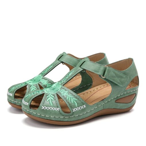 Women's Navy Blue Closed-Toe Casual Sandals with Embroidered Cut-Out Design and Adjustable Velcro Strap – Comfortable Summer Shoes for Everyday Wear 2 - Image 4