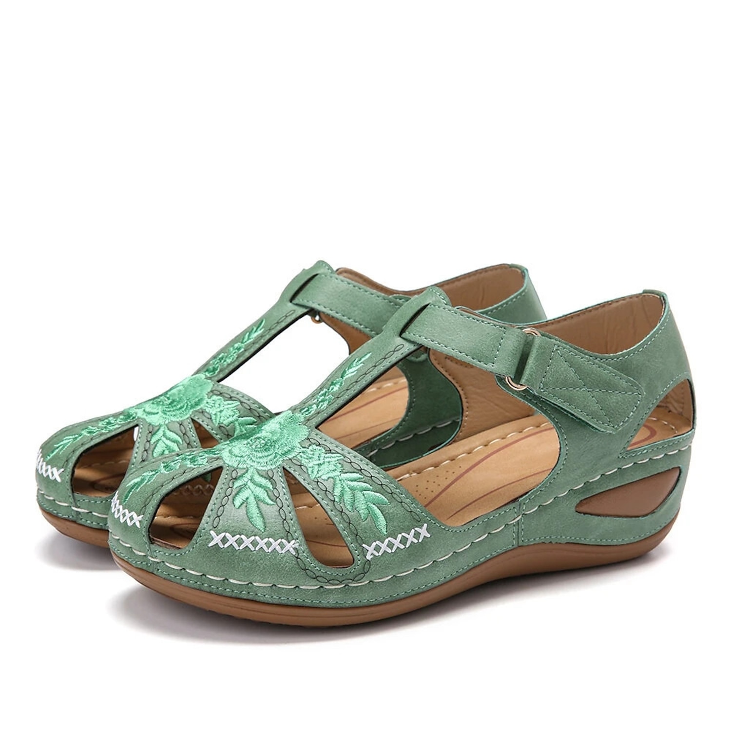 Women's Navy Blue Closed-Toe Casual Sandals with Embroidered Cut-Out Design and Adjustable Velcro Strap – Comfortable Summer Shoes for Everyday Wear 2 - Image 4