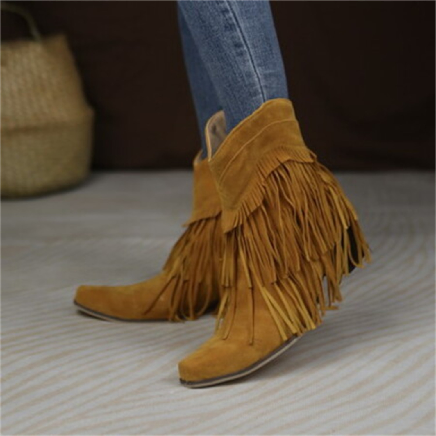 Women's Pink Suede Fringe Western Ankle Boots - Boho Chic Style for Casual Outings and Music Festivals 2025 - Image 2