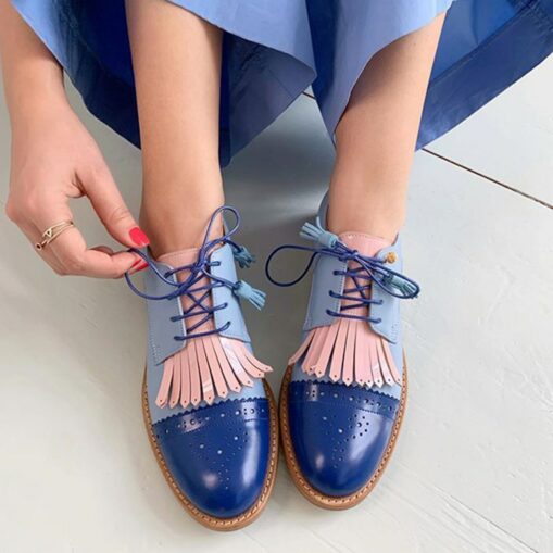 Women's Black Oxford Shoes with Gold Cap Toe, Tassel Detail, Fringe Design, and Leather Sole 2025 - Image 2