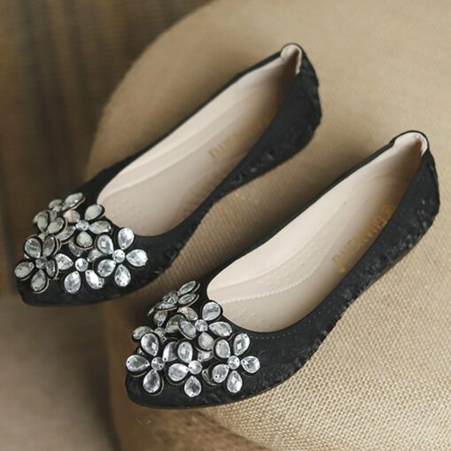 Women's Foldable Crystal Floral Embellished Wedding Flats - Comfortable Lightweight Travel Ballet Shoes 2025 - Image 2