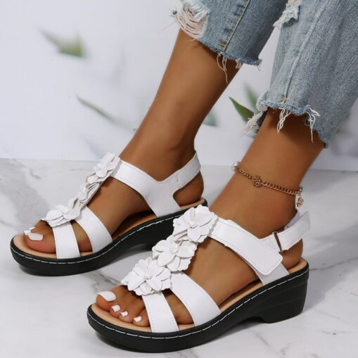 Women's Navy Blue Floral Sandals - Stylish Flat Shoes with Flower Accents for Casual Summer Wear 2025 - Image 3