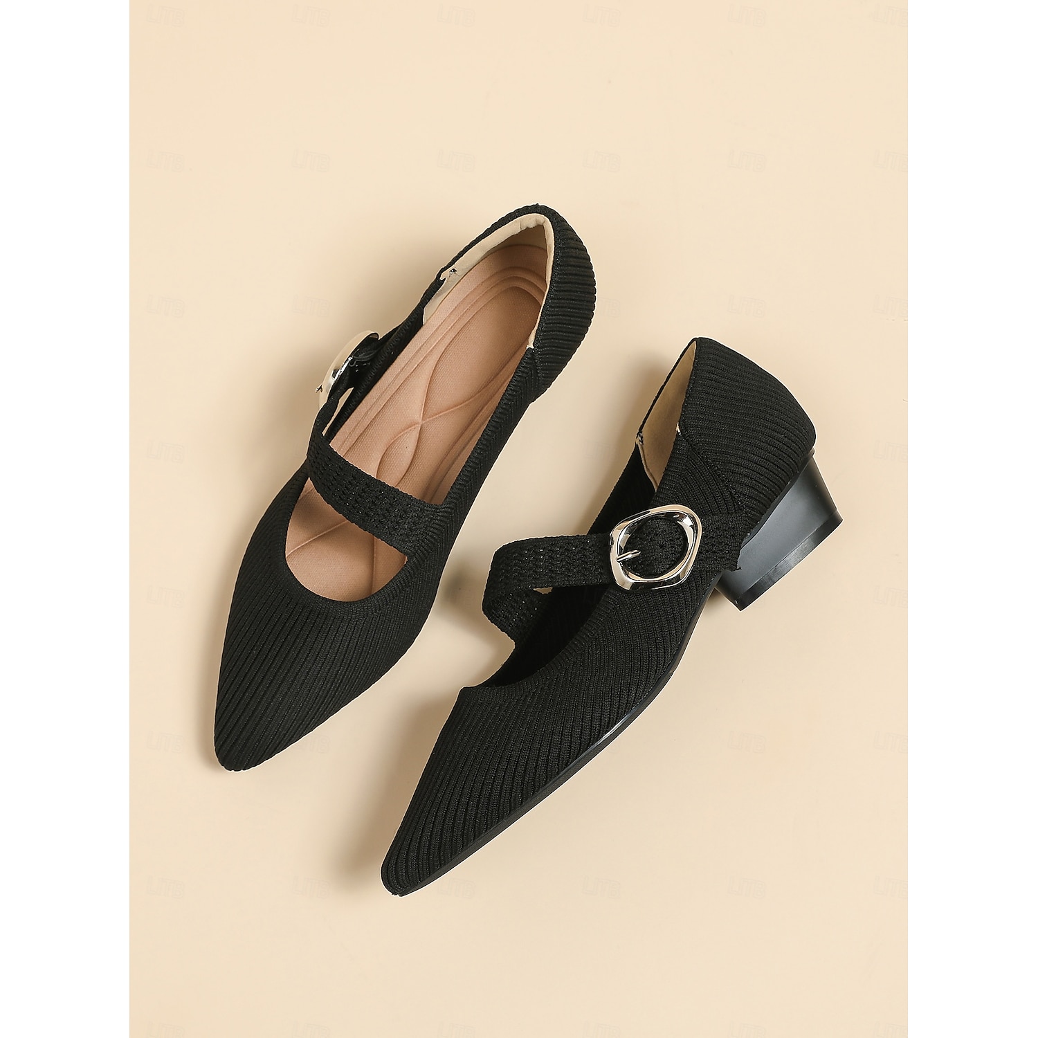 Women's Mary Jane Knit Shoes with Buckle Strap – Comfortable and Elegant Low Heel Pumps for Casual or Office Wear 2025 - Image 3