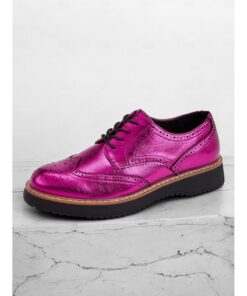 Women's Metallic Pink Brogue Oxford Shoes with Wingtip Design, Lace-Up Casual Dress Shoes for Parties and Fashion Events 2025