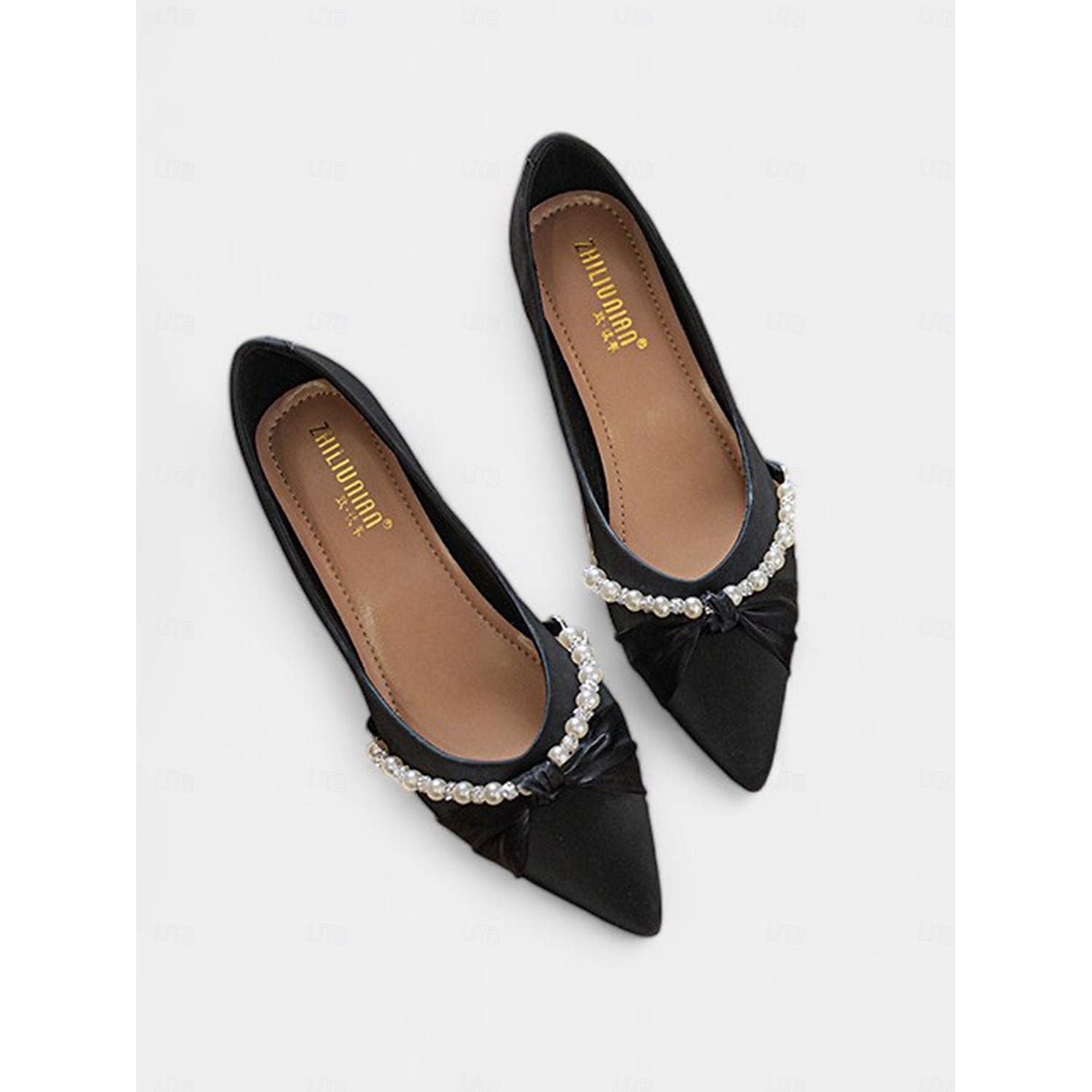 Women's Pearl Embellished Low Heel Flats - Elegant Pointed Toe Slip-On Shoes for Weddings and Formal Events 2025 - Image 2