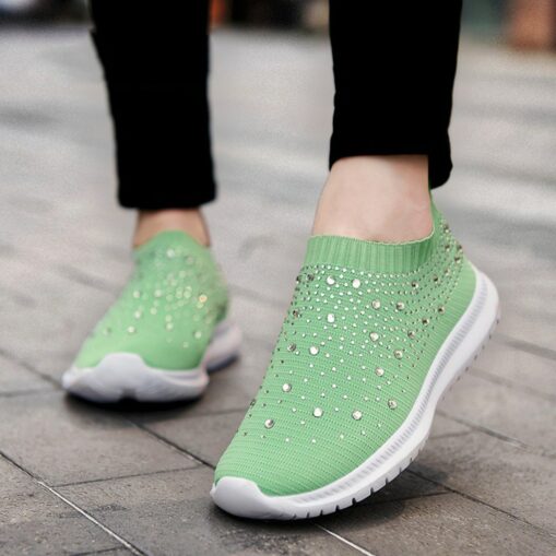 Women's Rainbow Slip-On Sneakers – Colorful Knit Athletic Shoes with Rhinestone Embellishments for Casual Wear and Walking 2025 - Image 6