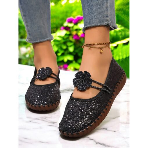 Women's Flats Handmade Shoes Comfort Shoes Daily Travel Mother's Day Floral Sequin Flower Flat Heel Round Toe Casual Comfort Minimalism Faux Leather S