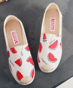 Women's Flats Slip-Ons Comfort Shoes Daily Striped Flat Heel Round Toe Casual Sweet Canvas Loafer cherry Bear star 2025