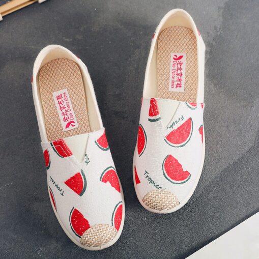 Women's Flats Slip-Ons Comfort Shoes Daily Striped Flat Heel Round Toe Casual Sweet Canvas Loafer cherry Bear star 2025
