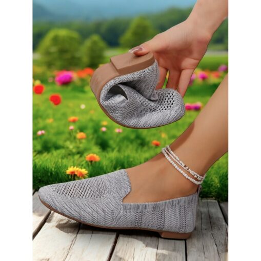 Women's Foldable Yellow Knit Flats with Breathable Design - Lightweight Travel Shoes for Casual and Outdoor Activities 2025 - Image 3