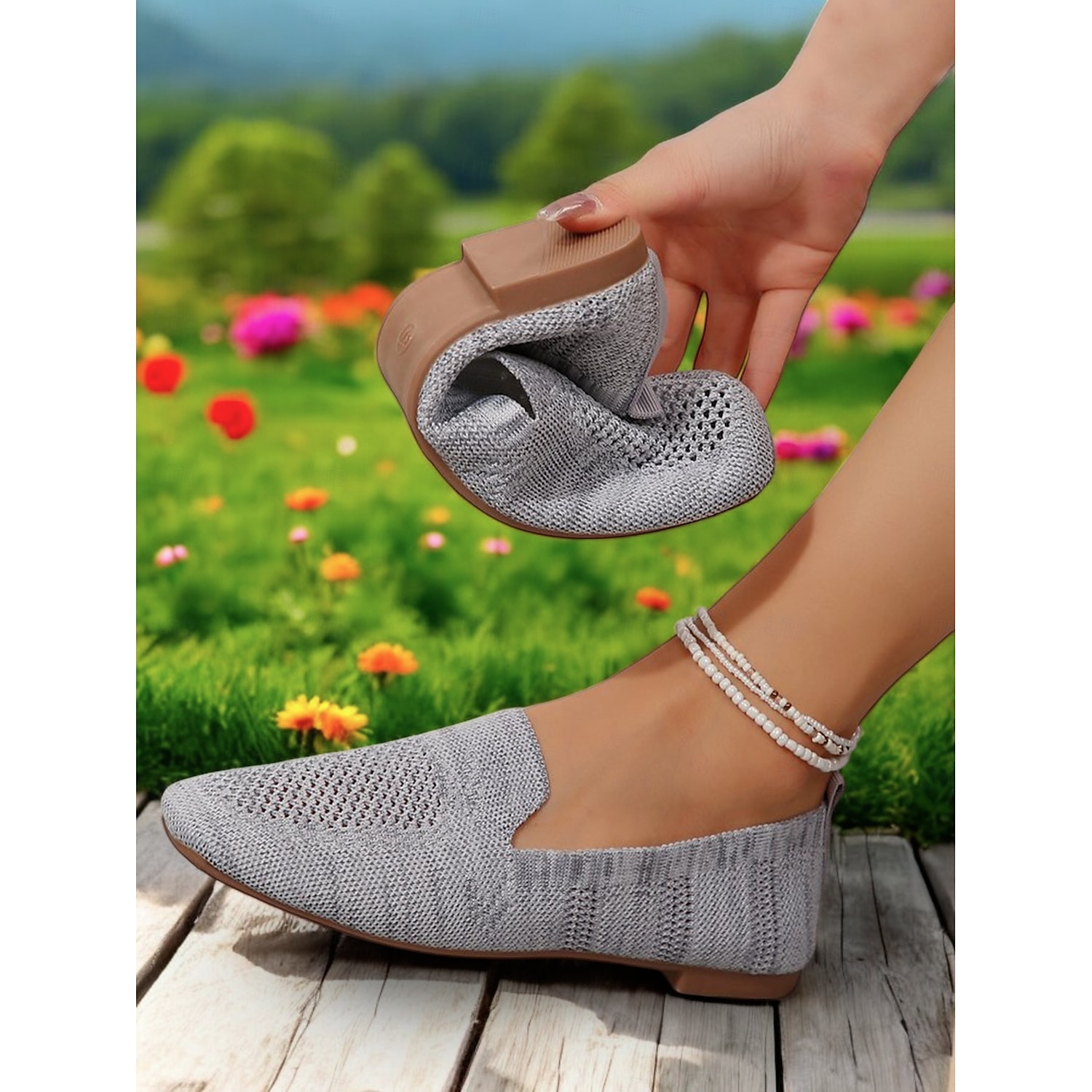 Women's Foldable Yellow Knit Flats with Breathable Design - Lightweight Travel Shoes for Casual and Outdoor Activities 2025 - Image 3